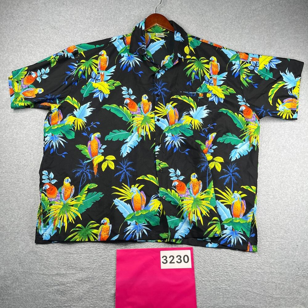 Rima Tropical Parrot Print Shirt Beach Casual Button Up Short Sleeve Mens 3XL
